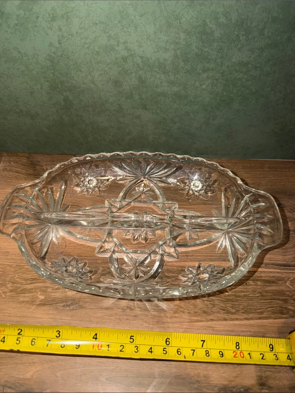 Anchor Hocking Clear Cut Glass Handled Platter